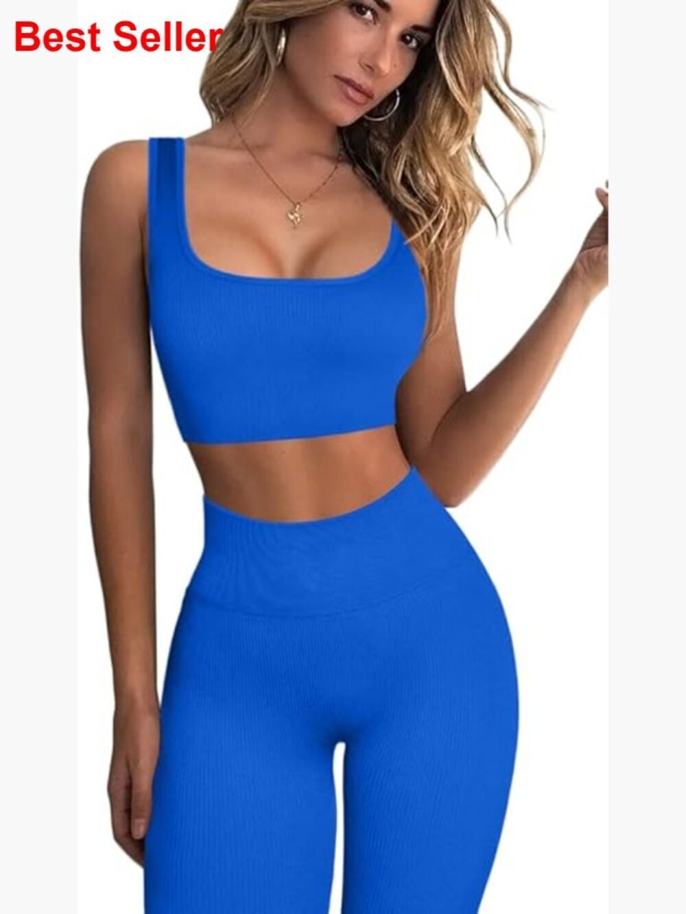 Seamless Ribbed Sport Bra High Waist Leggings 2 Piece Workout Set